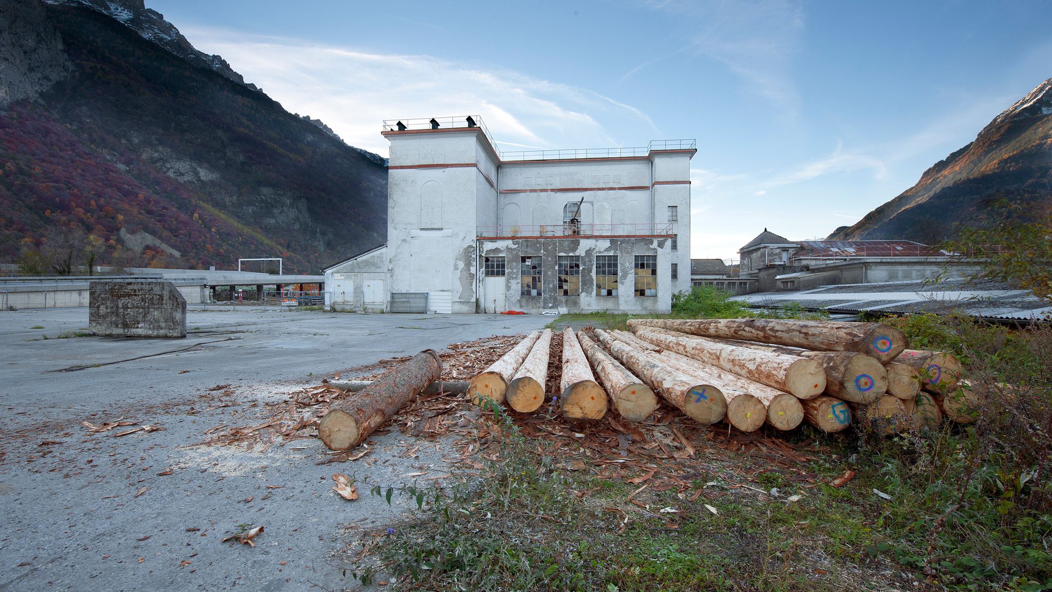 Saint Maurice HIAG-Areal Holzstaemme Saint Maurice HIAG-Areal Holzstaemme