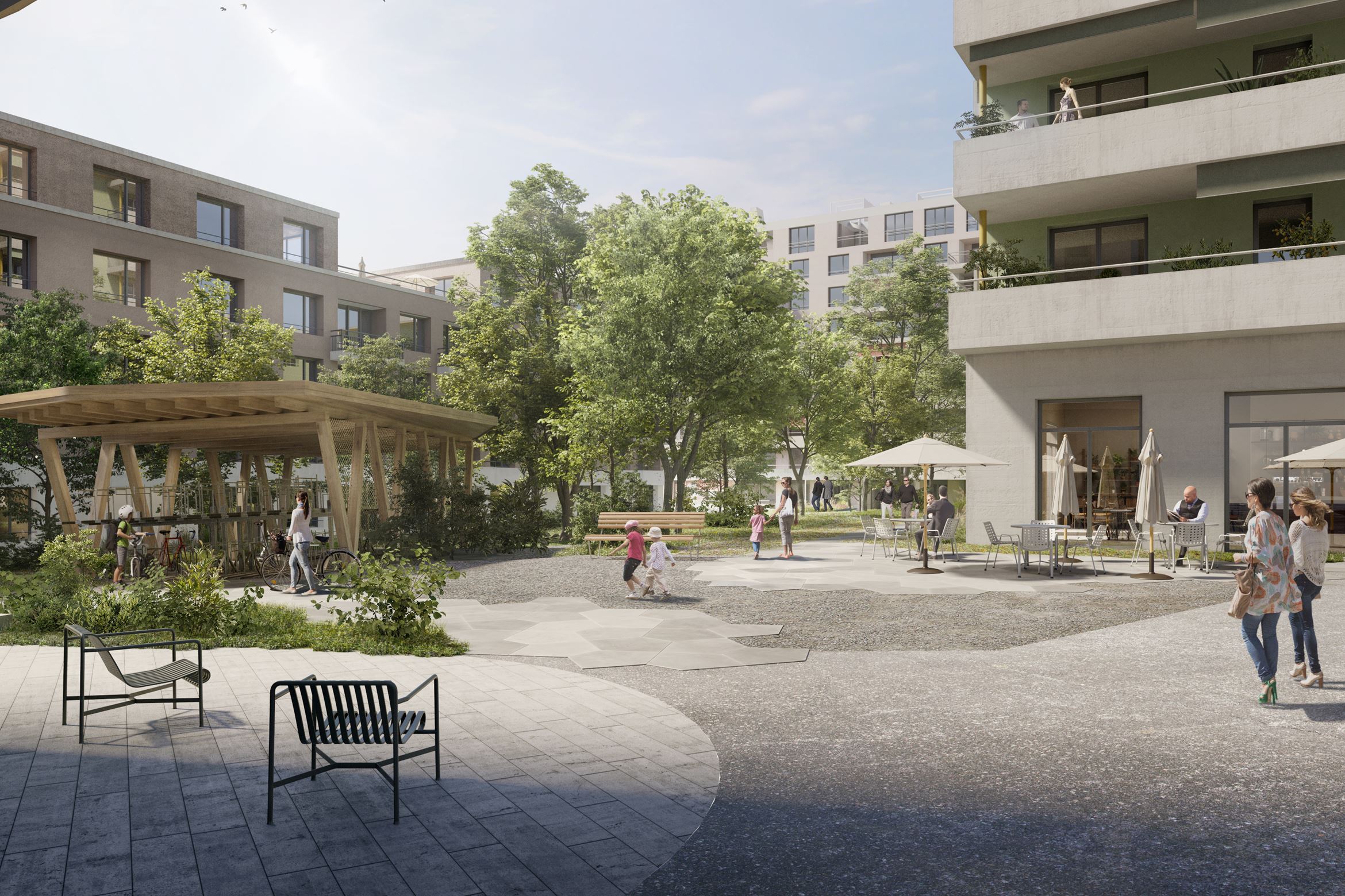 CHAMA Visualisierung mit Blick in den gemeinschaftlichen Innenhof CHAMA Visualisierung mit Blick in den gemeinschaftlichen Innenhof